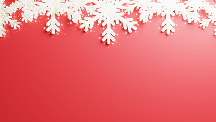 3d render merry christmas background with white snowflake on red background banner