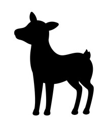 Obraz premium Dark silhouette of roe. Forest dweller, animal and mammal. Biology and fauna, educational material for children, learning and training. Poster or banner for website. Cartoon flat vector illustration