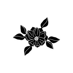 Obraz premium Magnolia flower silhouette vector illustration. Black hand drawn botanical painting isolated on white background. Floral element. Tropical design for card, invitation, print.