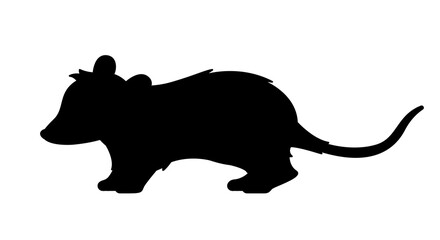 Dark silhouette of opossum. Shadow of wild animal, nature and biology. Graphic element for printing on fabric. Creativity and art. Aesthetics and elegance, beauty. Cartoon flat vector illustration