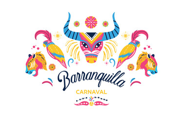 Barranquilla carnaval concept. Holidays and festivals, poster or banner for website. Greeting or invitation postcard design. Traditions and culture metaphor. Cartoon flat vector illustration