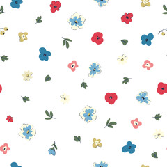 Naklejka na ściany i meble Beautiful vector seamless floral pattern with cute abstract flowers. Stock illustration.