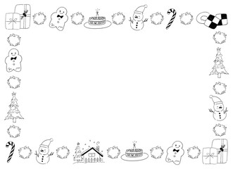 クリスマスのフレーム　モノクロ