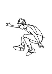 Fototapeta premium Continuous line drawing of jumping happy man. Young attractive male jump looks happy and freedom isolated on white background.