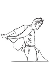 continuous line drawing of man cheering on white background