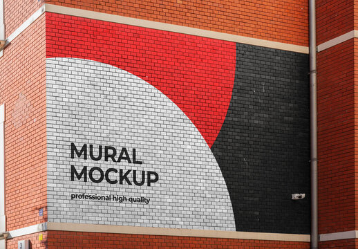 Mural Street Outdoor Poster Mockup on Brick Wall