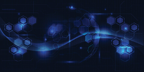 Vector illustrations of hologram hi tech globe floating on futuristic digital circuit line and glowing dots.Future tech and digital tech design concepts.