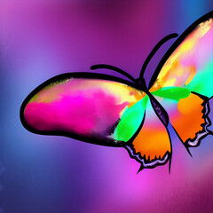 Colorful Fantasy Butterfly Illustration in Pastel Watercolors