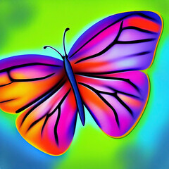 Naklejka na ściany i meble Colorful Fantasy Butterfly Illustration in Pastel Watercolors