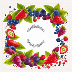 Decorative frame with berries. Can be label and banner for natural or organic fruit product and health care goods.