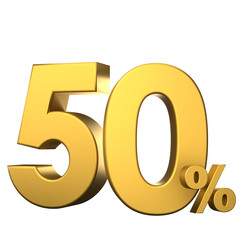 Obraz premium Gold Fifty 50 percent income or 50 percent off on sale concept. 3d rendering