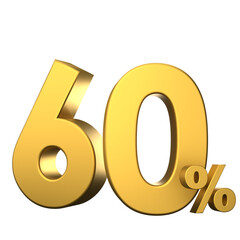 Gold sixty percent income or 60 percent off on sale concept. 3d rendering