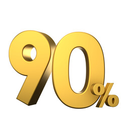 Gold ninety percent income or 90 percent off on sale concept. 3d rendering