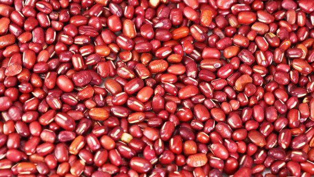 Close-up shot of red beans piled up in large piles.