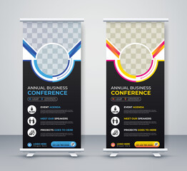 conference roll-up banner corporate business company annual seminar rack card, stand, and x banner dl flyer design