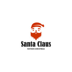 Modern Santa Claus face logo design with red hat and smiling cartoon icon for Christmas holiday celebration greeting merry merry christmas vector template fun abstract symbol concept illustration