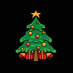 Illustration vector graphic of a Christmas tree gold star,can be used as a merch,t-shirt design,poster,etc
