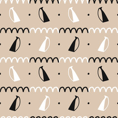 Seamless pattern. Black and white vases. Boho style.