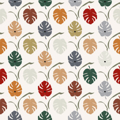 Seamless pattern with colorful monstera. Boho style. 