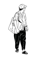 man walking casual style street wear man hand drawn art illustration