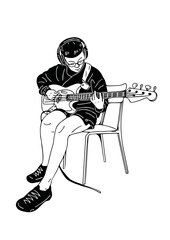 man playing guitar hand drawn art illustration people lifestyle