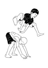 2 children jumping hand drawn art illustration