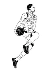 Fototapeta premium male basketball player playing basketball hand drawn art illustration
