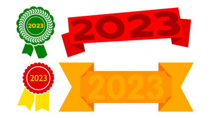 Set of ribbon with the number 2023. Banner template. Label sticker. Sign.