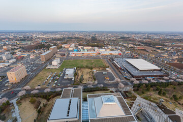 Aerial view of the Mito cityscape