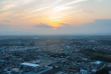 Aerial view of the Mito cityscape