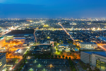 Aerial view of the Mito cityscape