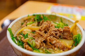 Close up shot of Japanese style Gyudon