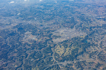 Aerial view of the cityscape at Narita, Chiba