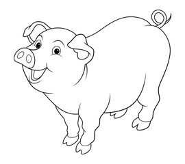 Pig Cartoon Animal Illustration BW