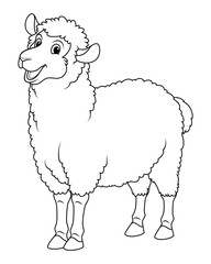 White Sheep Cartoon Animal Illustration BW