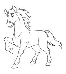 Stallion Horse Cartoon Animal Illustration BW