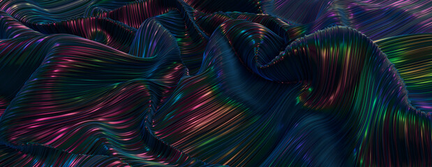 Black Surface Background with Ripples. Glossy Texture with Neon Accents.