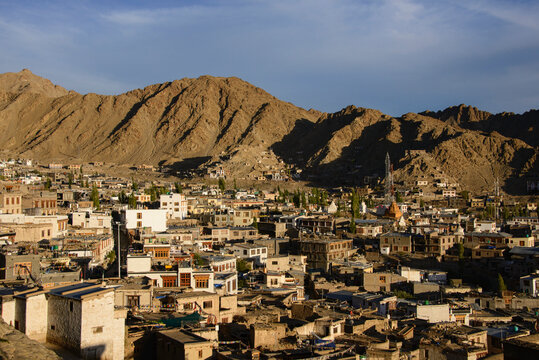 Late afternoon sun over Leh city, Ladakh, India