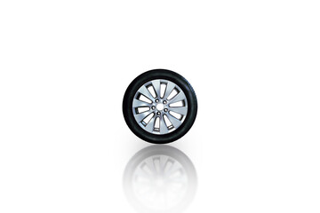 Alloy car wheel with tire, object isolated on white background with clipping path