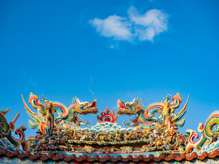Asia culture concept - Roof with beautiful decoration of famous heritage landmark, the traditional...