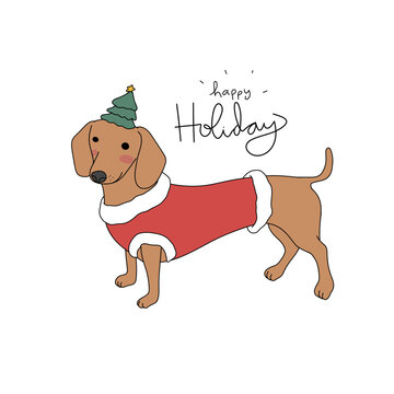 Dachshund dog Happy holiday cartoon vector illustration