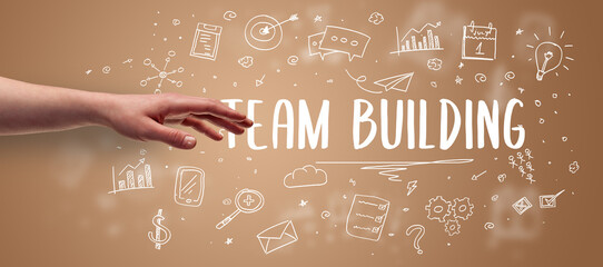 Close-Up of cropped hand pointing at business inscription