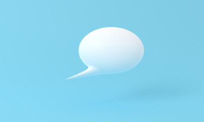 Blank white speech bubble pin isolated on blue background 3D rendering. Social network communication concept. 3d white speech bubble, social media chat message icon. Empty text bubbles in comment