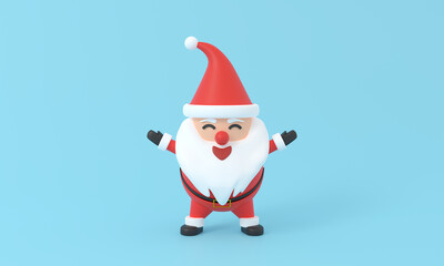 Happy cute Santa Claus smile in red clothes. Realistic 3d character compatible doodle emoji elements on face. Collection Santa Claus stand