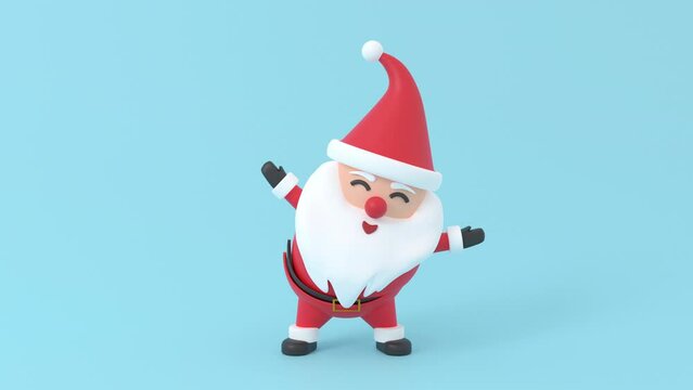 Happy cute Santa Claus smile in red clothes. Realistic 3d character compatible doodle emoji elements on face. Collection Santa Claus stand
raise your hand Isolated on blue background for Xmas festival