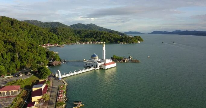 Aerial view of beautiful floating mosque at Pangkor Island