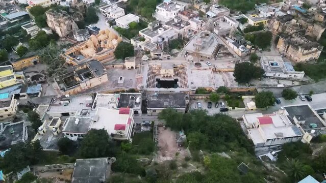 aerial scenic view of jaipur india Rajasthan , drone fly  above panna meena ka kund in jaipur near amer fort 