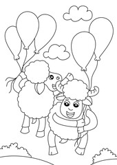 goat with balloons coloring page or book for kid vector