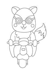 fox riding a motorbike coloring page or book for kid vector