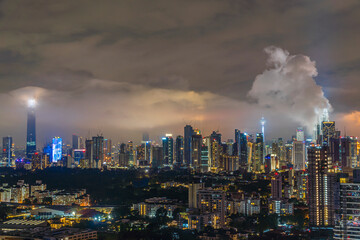 Cityscape of Kuala Lumpur, Malaysia during raining monsoon season